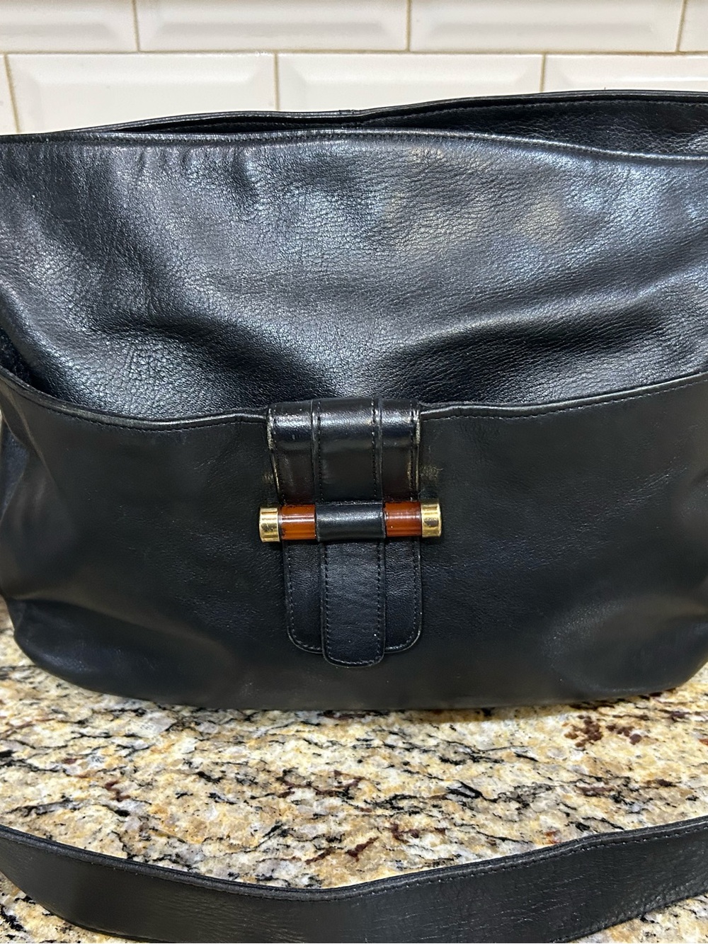 Etienne Aigner Black Shoulder Bag with Brown Accent